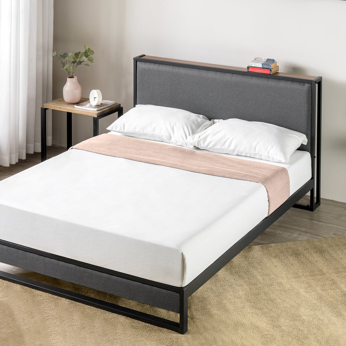 Zinus Christina Upholstered Platform Bed With Headboard Shelf – Zinus ...