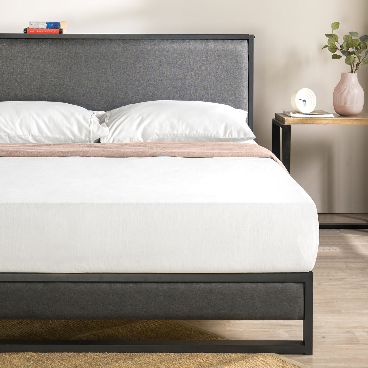 Zinus Christina Upholstered Platform Bed With Headboard Shelf – Zinus ...