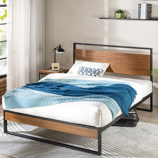 Zinus Bed Frame Suzanne High Metal Wooden Headboard (14")