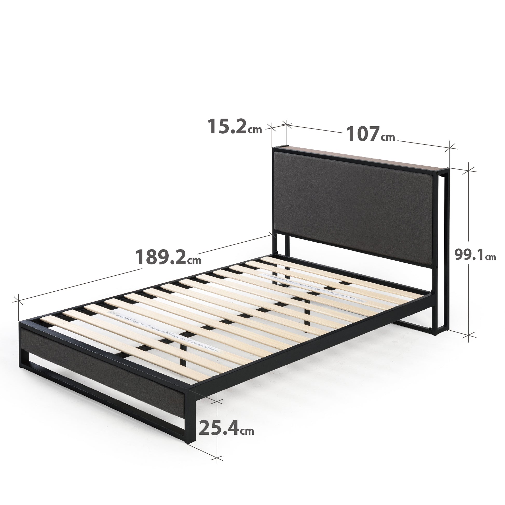 Zinus® Christina Upholstered Platform Bed with Headboard Shelf-Bedframes-Zinus Singapore