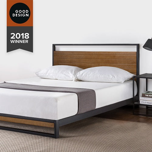 Zinus Suzanne Metal and Wood Platform Bedframe (7”)-Bedframes-Zinus Singapore