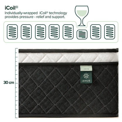 Zinus 30cm iCoil® Hybrid Latex & Cool Gel Memory Foam 2.0 “Cool” Series Box Top Mattress (12”)-Mattress-Zinus Singapore