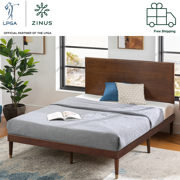 Zinus Deluxe Mid-Century Wooden Platform Bed-Bedframes-Zinus Singapore