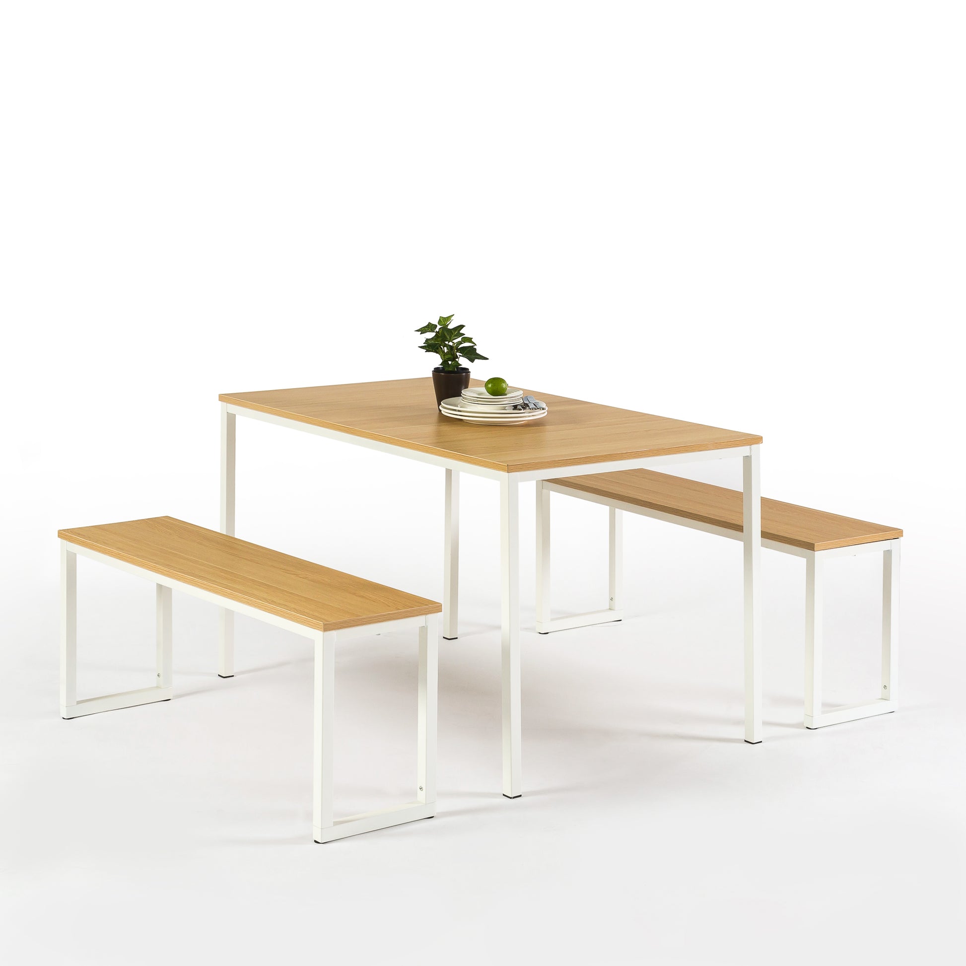 Zinus Modern Studio Collection Soho Dining Table with Two Benches/3 piece set - WHITE-Table-Zinus Singapore